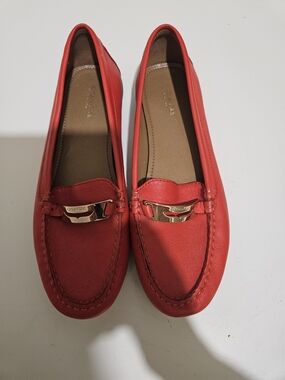 Coach Red Leather Gold Bit Loafers